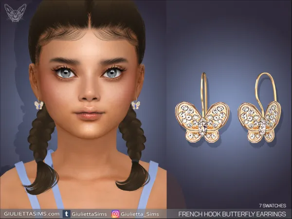 Alpha French Hook Butterfly Earrings For Kids - The Sims 4 Custom Content