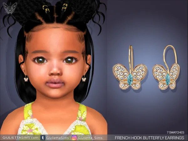 Alpha French Hook Butterfly Earrings For Toddlers - The Sims 4 Custom Content