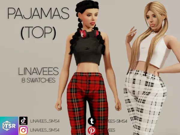 Mix CAMILLE PAJAMAS TOP by thesimsresource - The Sims 4 Custom Content