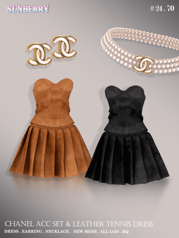 Alpha [SUNBERRY] FW Leather Dress Chanel Acc SET by simsfinds - The Sims 4 Custom Content
