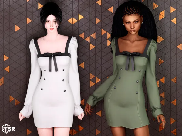 Maxis Match Mari Elegant mini dress with puff sleeves and decorative bows by Garfiel - The Sims 4 Custom Content