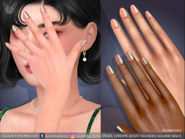 Alpha Pearl Chrome Short Rounded Square Nails - The Sims 4 Custom Content