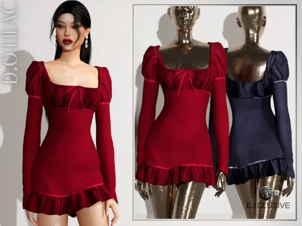 Mix Silk Chiffon Dress DO0613 by DOLilac - The Sims 4 Custom Content