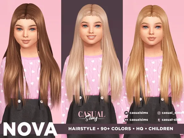 Alpha Nova Hairstyle Braids attached Version (Child) - The Sims 4 Custom Content