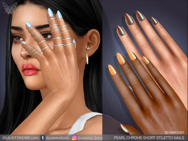 Alpha Pearl Chrome Short Stiletto Nails by feyona - The Sims 4 Custom Content