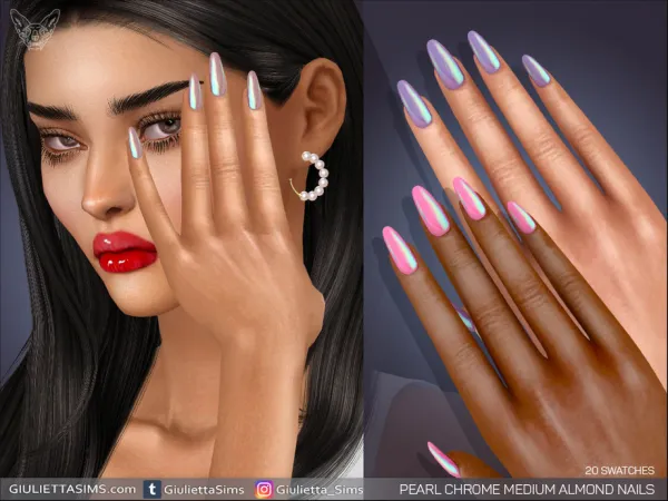 Alpha Pearl Chrome Medium Almond Nails - The Sims 4 Custom Content