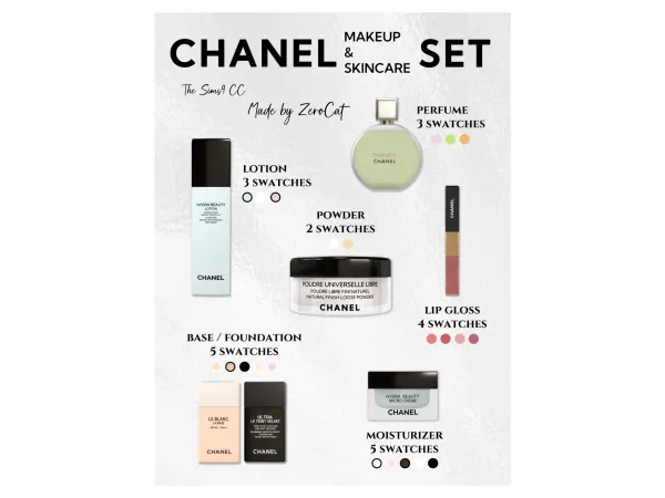 Alpha Chanel makeup skincare set by ZeroCatSims - The Sims 4 Custom Content
