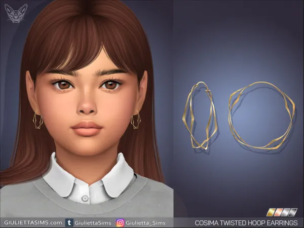 Alpha Cosima Twisted Hoop Earrings For Kids - The Sims 4 Custom Content
