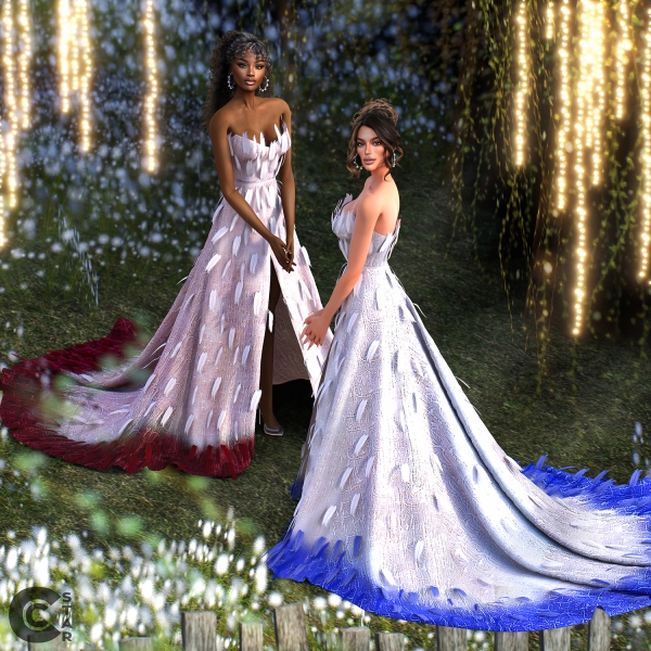 Alpha Feathers Long Train Gown by cool_content_star - The Sims 4 Custom Content