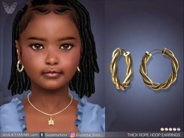 Alpha Thick Rope Hoop Earrings For Kids - The Sims 4 Custom Content