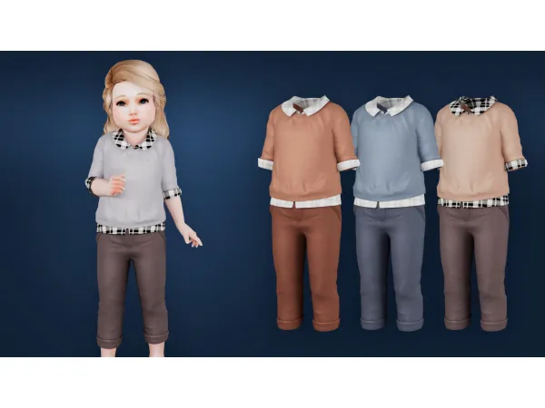 Mix PLAID SHIRT SWEATER AND TROUSERS by MysteriousOo - The Sims 4 Custom Content