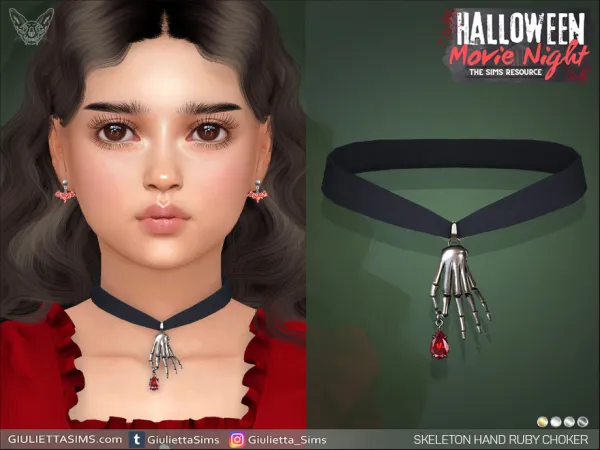 Alpha Skeleton Ruby Hand Choker For Kids - The Sims 4 Custom Content