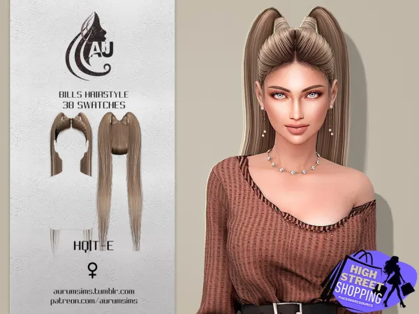 Alpha High Street Shopping Bills Hairstyle by AurumMusik - The Sims 4 Custom Content