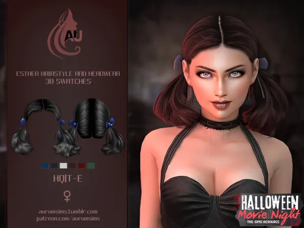 Alpha Esther hairstyle and ribbons by AurumMusik - The Sims 4 Custom Content