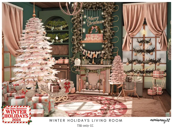 Alpha Winter Holidays Living Room by moniamay72 - The Sims 4 Custom Content