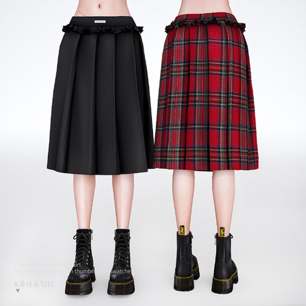 Alpha Crank Frill Pleats Midi Skirt by simsfinds - The Sims 4 Custom Content