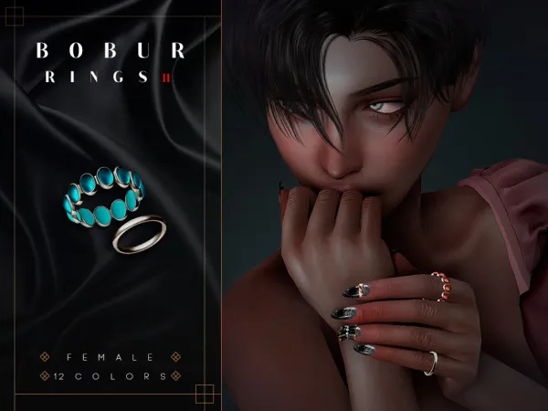 Alpha Rings with precious stones by Bobur - The Sims 4 Custom Content
