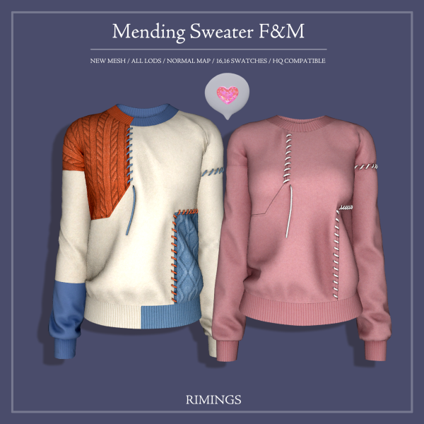 Alpha [RIMINGS] Mending Sweater FM by simsfinds - The Sims 4 Custom Content