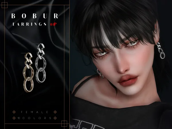 Alpha Bobur Earrings 03P Remaster - The Sims 4 Custom Content