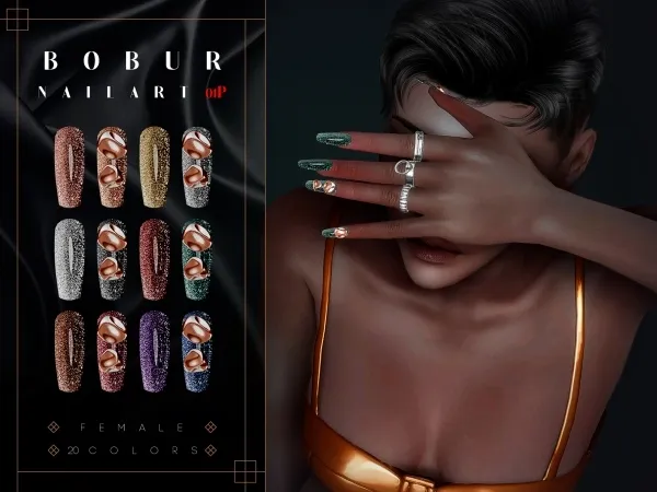 Alpha Bobur Ballerina nails with accessories - The Sims 4 Custom Content