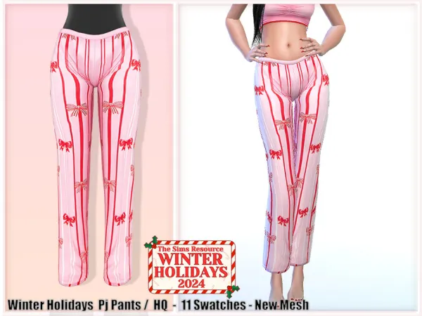 Maxis Match Winter Holidays 2024 Bow Stripe Print Pj Pants by thesimsresource - The Sims 4 Custom Content