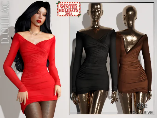 Alpha Ruched Jersey Mini Dress DO0626 by DOLilac - The Sims 4 Custom Content