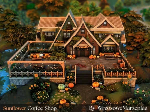 Maxis Match Sunflower Coffee Shop Community Lot - The Sims 4 Custom Content