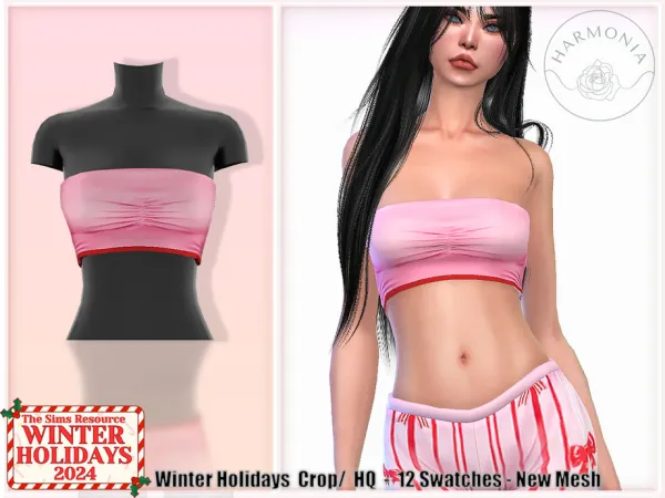 Maxis Match Winter Holidays 2024 Pj Crop Top by Harmonia - The Sims 4 Custom Content