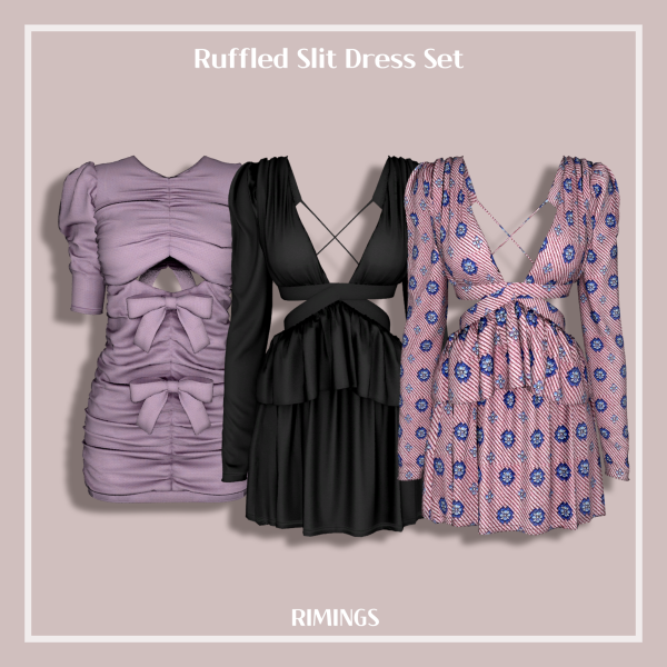 Alpha [RIMINGS] Ruffled Slit Dress Set by simsfinds - The Sims 4 Custom Content