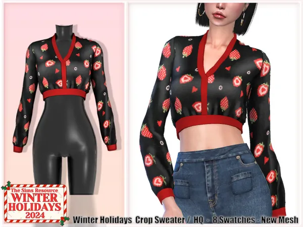 Maxis Match Winter Holidays 2024 Crop Sweater by Harmonia - The Sims 4 Custom Content