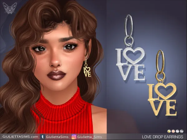 Alpha Love Drop Earrings - The Sims 4 Custom Content