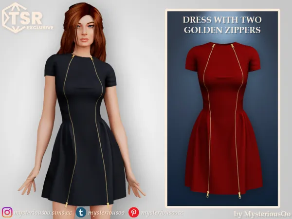 Maxis Match Dress with two golden zippers by MysteriousOo - The Sims 4 Custom Content