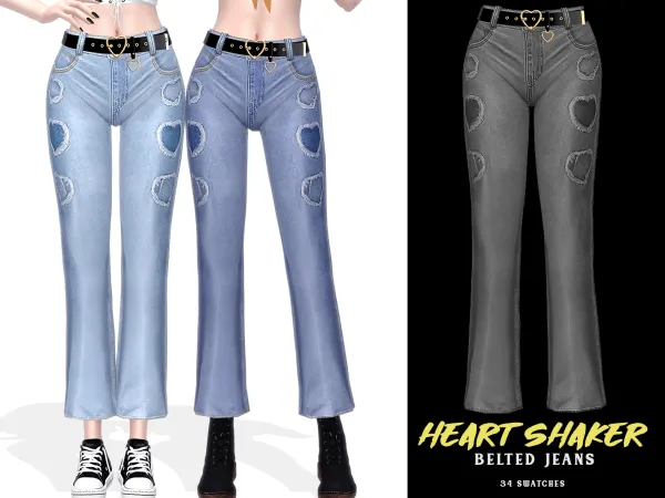 Alpha Heart Shaker Belted Jeans - The Sims 4 Custom Content