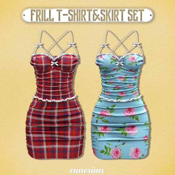Alpha Frill T Shirt and Skirt by simsfinds - The Sims 4 Custom Content