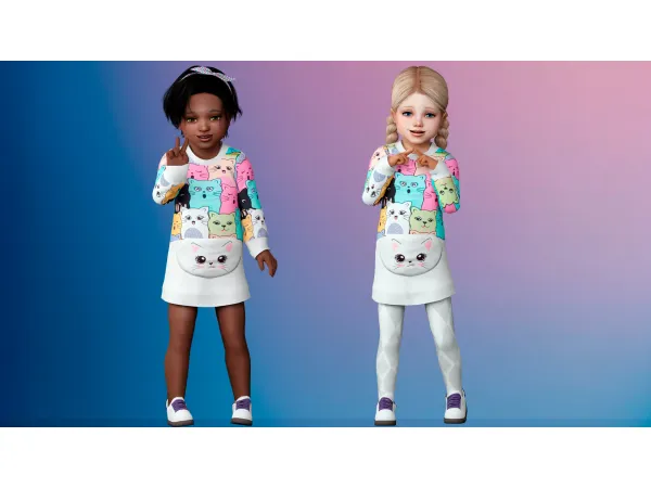 Alpha MASUMI COLORFUL CAT DRESS by Garfiel - The Sims 4 Custom Content