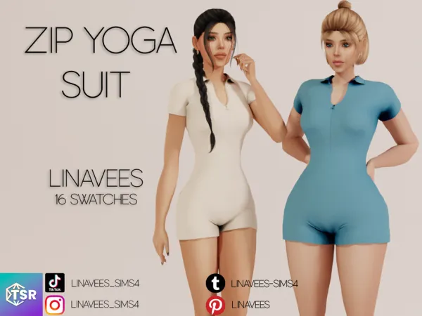 Maxis Match ELISE ZIP YOGA SUIT by linavees - The Sims 4 Custom Content