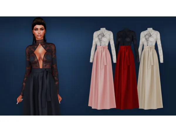 LONG SILK DRESS WITH LACE TOP by MysteriousOo