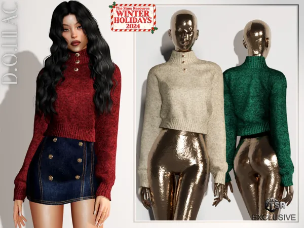 Alpha Buttoned Cashmere Sweater DO0636 by DOLilac - The Sims 4 Custom Content