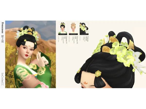 Maxis Match Chinese Hairstyle Frescoes by SixcirclesCC - The Sims 4 Custom Content