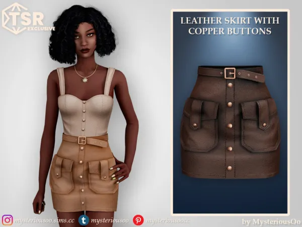 Alpha Leather skirt with copper buttons by MysteriousOo - The Sims 4 Custom Content