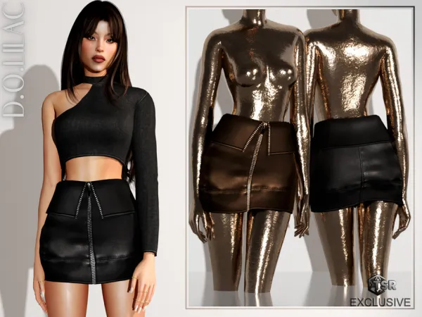 Alpha Zipper Paneled Leather Mini Skirt DO0640 by DOLilac - The Sims 4 Custom Content