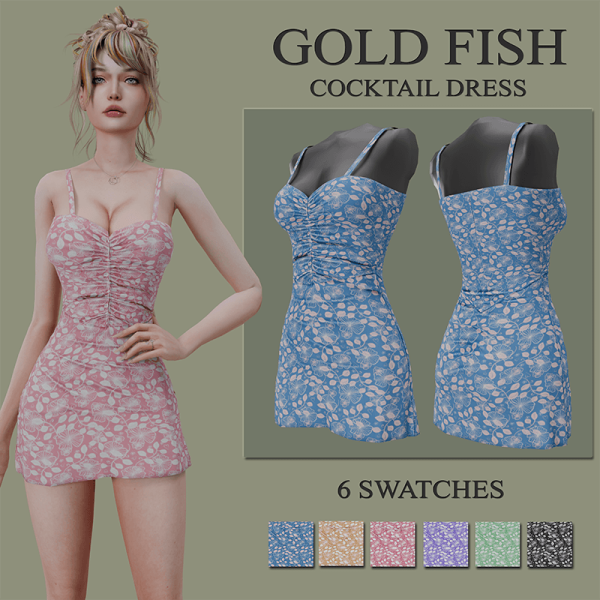 Mix GoldFish cocktail dress by simsfinds - The Sims 4 Custom Content