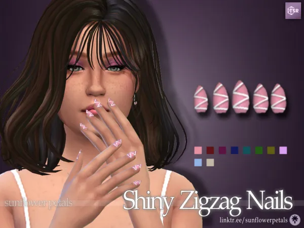 Maxis Match Shiny Zigzag Nails by SunflowerPetalsCC - The Sims 4 Custom Content