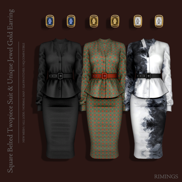 Alpha [RIMINGS] Square Belted Twopiece Suit Earring by simsfinds - The Sims 4 Custom Content
