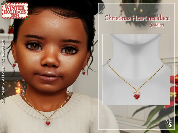 Alpha Christmas Heart necklace for toddler by WisteriaSims - The Sims 4 Custom Content