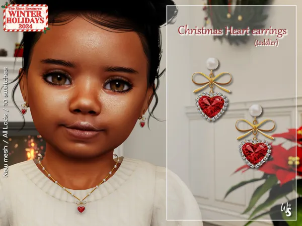 Alpha Christmas Heart Earrings for toddler by WisteriaSims - The Sims 4 Custom Content