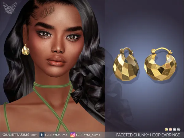 Alpha Faceted Chunky Hoop Earrings - The Sims 4 Custom Content