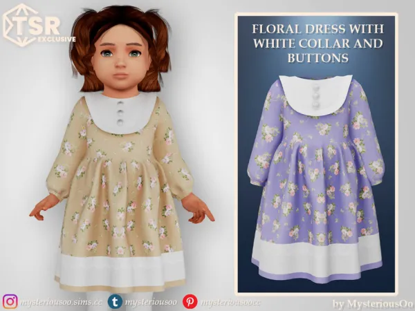 Mix Floral dress with white collar and buttons by MysteriousOo - The Sims 4 Custom Content