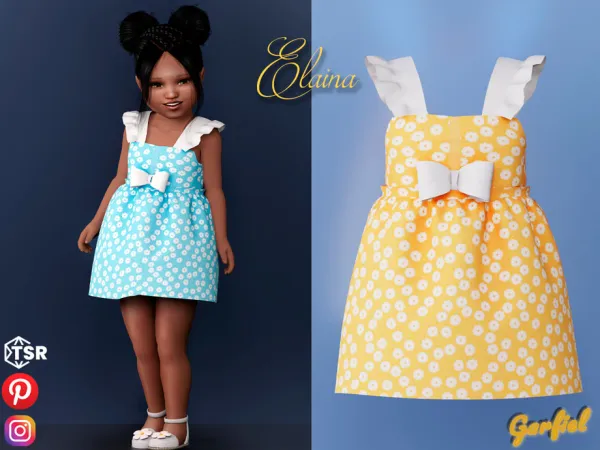 Mix Elaina Cute floral dress with ruffles by Garfiel - The Sims 4 Custom Content