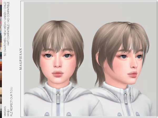Alpha MINJU Hair for Child by magpiesan - The Sims 4 Custom Content